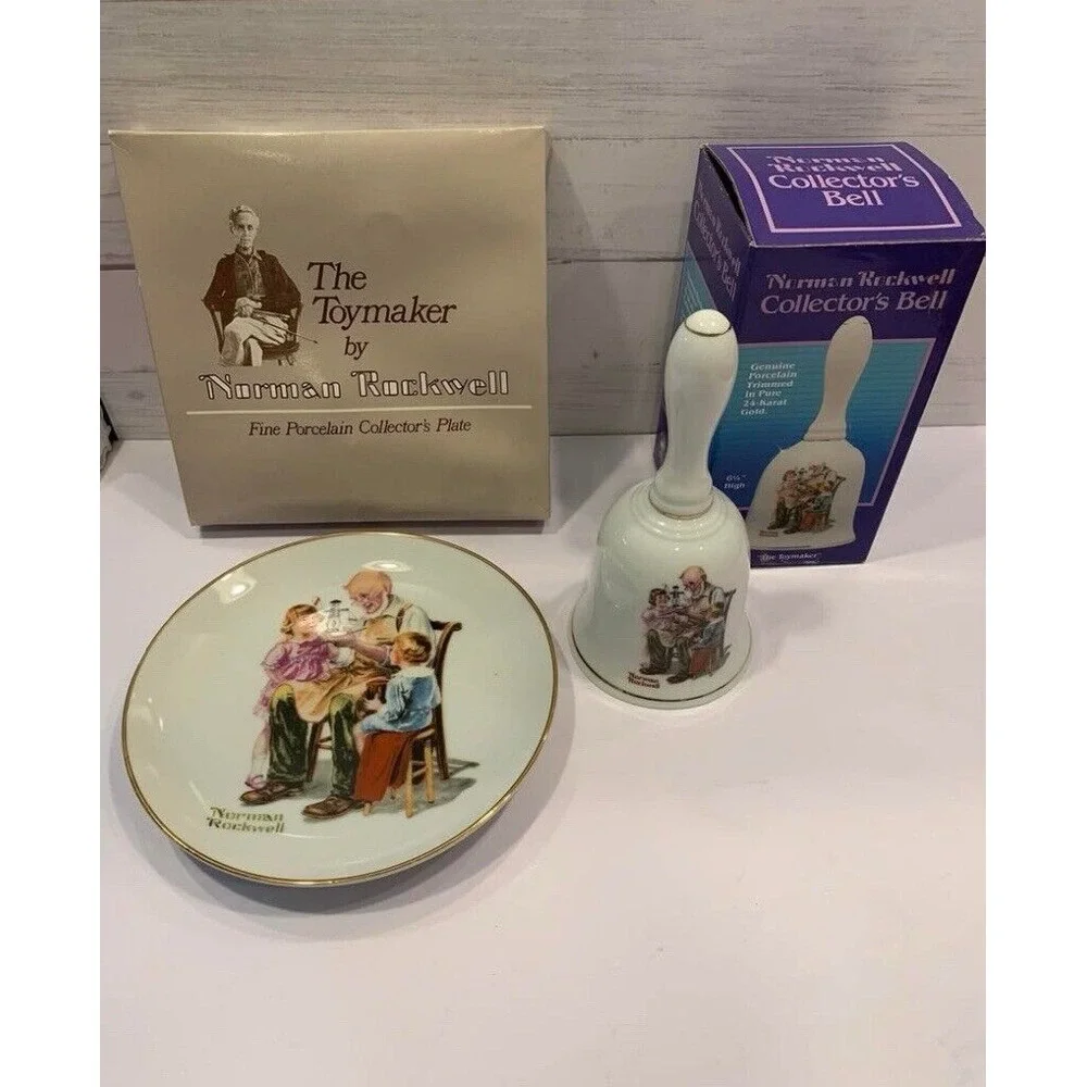 Vintage Norman Rockwell Plate & Bell‎ Bundle 